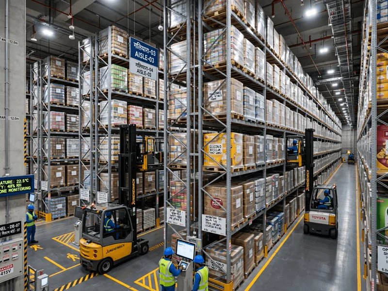High-bay pallet racking and automated storage systems inside the distribution center